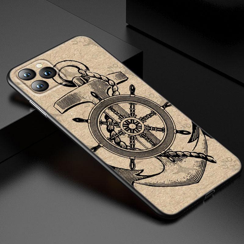 Anchor Boat Ship Wheel Phone Case For iPhone 13 12 Mini 11 Pro XS Max XR X 8 7 6S 6 Plus 5S 5 SE 2020 Black Cover Custom Anchor Hard Back Cover Case by Stevvex