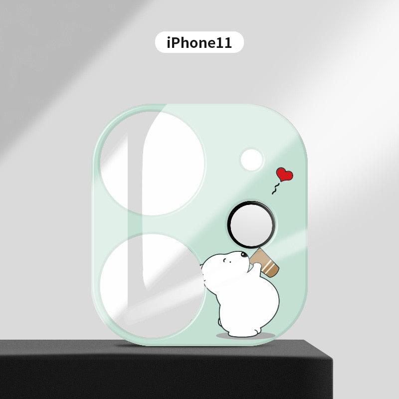 Cute Cartoon Camera Protector Case For iPhone 13 12 11 Pro Max Camera lens Cover Glass For iphone 12 13 mini Protection Sticker Aluminum Alloy Lens Protective Ring For Camera Protection by Stevvex