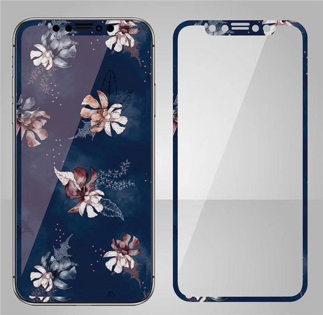 Fashion Sky Flowers Pattern Tempered Glass For iPhone 11 Pro Max Screen Protector Film for iPhone X XS XR XS Max 3D Full Cover Tempered Glass Screen Protector for iPhone by Stevvex
