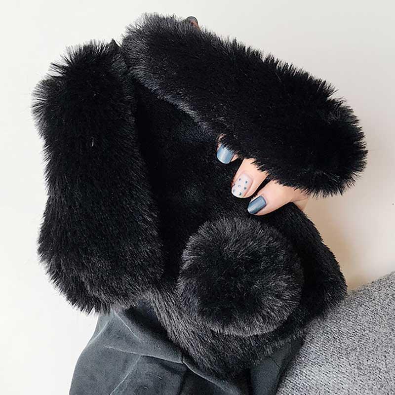 Cute Stuffed Plush Fluffy Case For iPhone 13 12 11 Pro XS Max X XR 12Mini Rabbit Ears Furry fluffy Fur Plush Warm Cover for iPhone 6 6S 7 8 Plus Phone Case by Stevvex