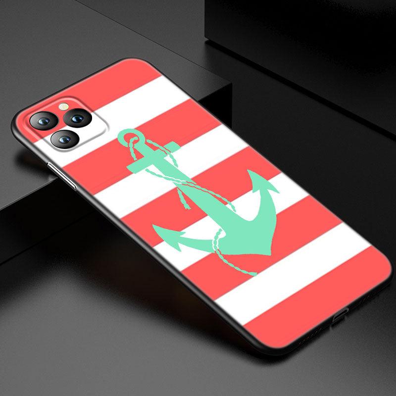 Anchor Boat Ship Wheel Phone Case For iPhone 13 12 Mini 11 Pro XS Max XR X 8 7 6S 6 Plus 5S 5 SE 2020 Black Cover Custom Anchor Hard Back Cover Case by Stevvex