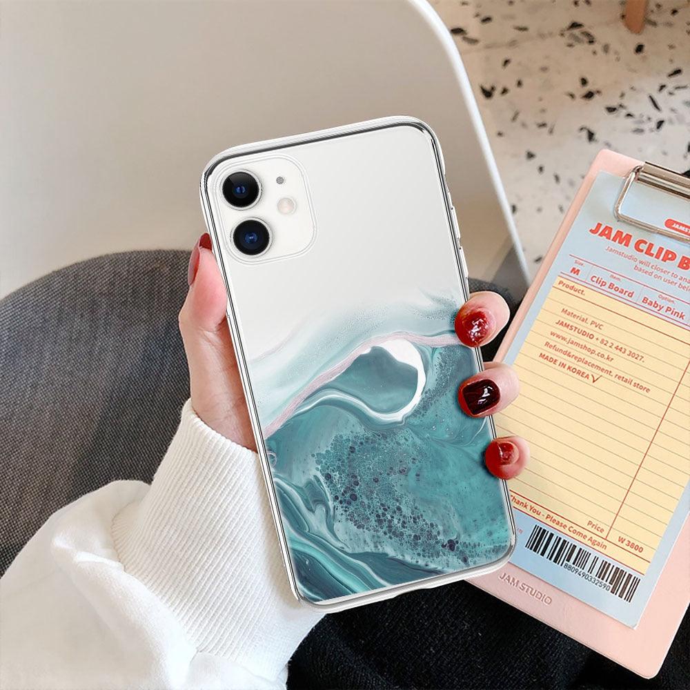 Luxury Marble Transparent Phone Case For iPhone 11 12 Pro XS Max X XR 7 8 Plus Soft Silicone Shockproof Cover Green Marble Design Gold Sparkly Glitter Protective Stylish Slim Thin Cute Case for Phone by Stevvex