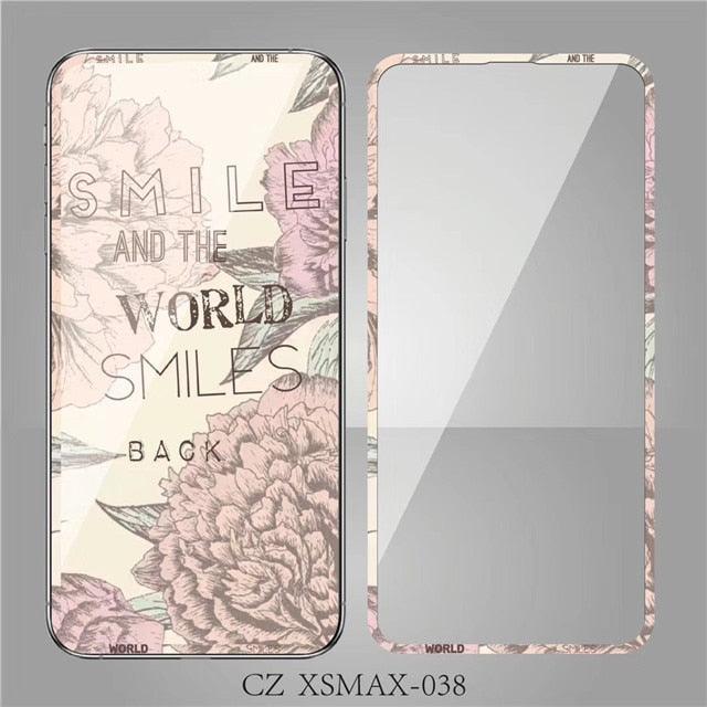 Fashion Sky Flowers Pattern Tempered Glass For iPhone 11 Pro Max Screen Protector Film for iPhone X XS XR XS Max 3D Full Cover Tempered Glass Screen Protector for iPhone by Stevvex