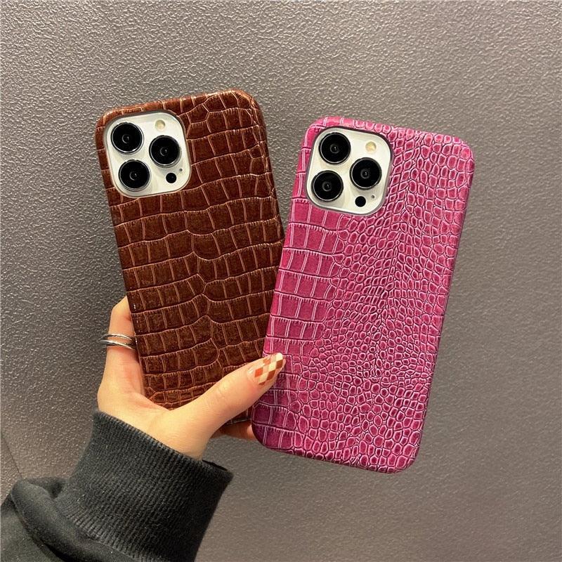Genuine Leather Case for iPhone 13 Pro Classic Pattern Real Leather Full Coverage High-end Luxury Glossy Leather Couple Soft Case For iPhone 14 11 12 13 Pro Max 7 8 Plus 2 iPhone Cover by Stevvex