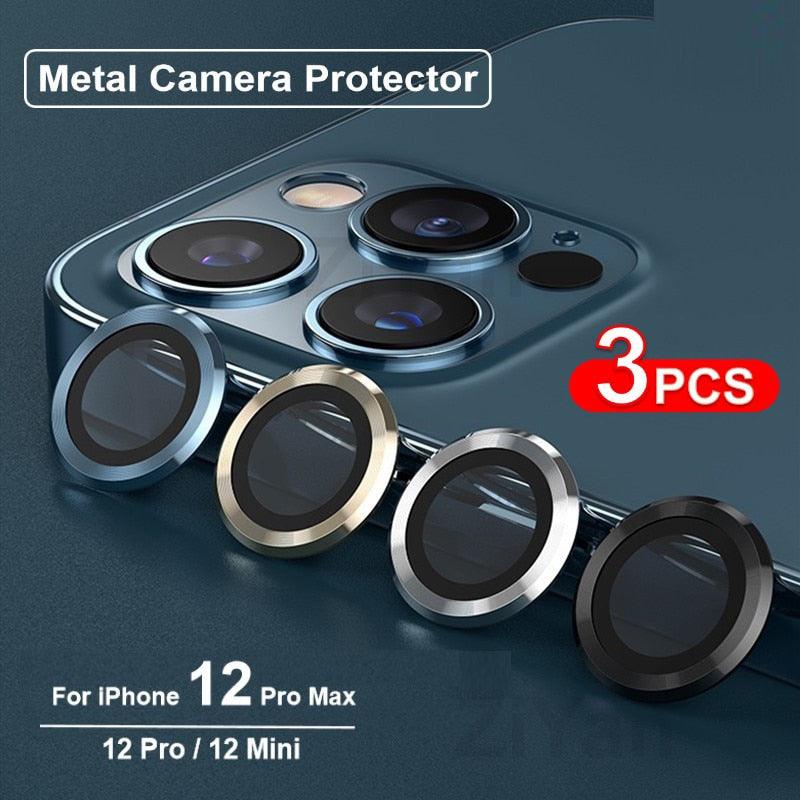 High quality For iPhone 12 Pro Max Metal Ring Tempered Glass Full Cover Camera Lens For iPhone 13 14 Pro Max Mini Protective Cap Camera Lens Protector Compatible with iPhone by Stevvex