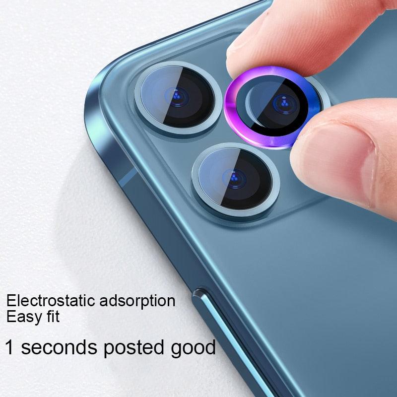 High quality For iPhone 12 Pro Max Metal Ring Tempered Glass Full Cover Camera Lens For iPhone 13 14 Pro Max Mini Protective Cap Camera Lens Protector Compatible with iPhone by Stevvex
