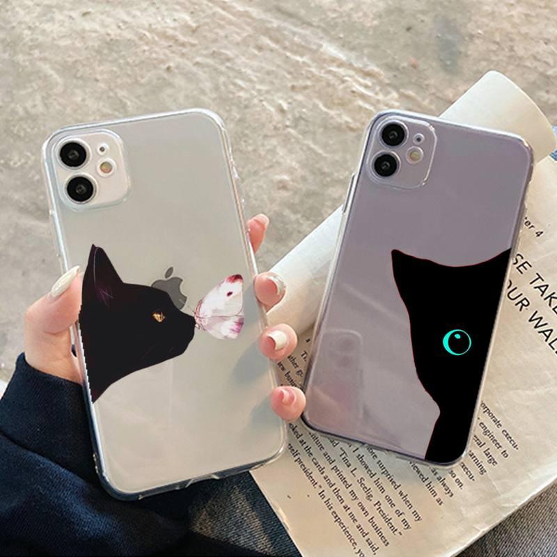 Cute black cat Phone Case for iphone 13 11 12 pro XS MAX 8 7 6 6S Plus X 5S SE 2020 XR case Cute Cat Slim Fit Glossy Stylish Cover Soft Shockproof Phone Case by Stevvex