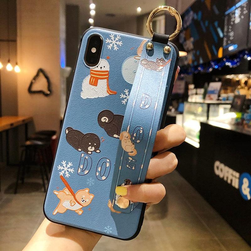 Cartoon Cute Cat Wrist Strap Soft Phone Case For Iphone 13 11 12 14 Pro Max X Xr Xs Max Se 2020 7 8 Plus 14plus Holder Cover Thanksgiving Cute Cats Silicone Case For Iphone by Stevvex
