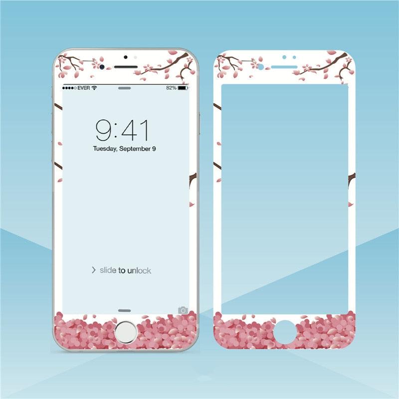 Flowers Cartoon Screen Protector For iPhone 13 12 11 Pro Max Soft Edge Tempered Glass on For iPhone XS MAX XR 7 8 PLUS Lovely Easy Installation Frame 9H Hardness Full Coverage Bubble Free Cute Lovely Cherry Blossom Design Glass For iPhone by Stevvex
