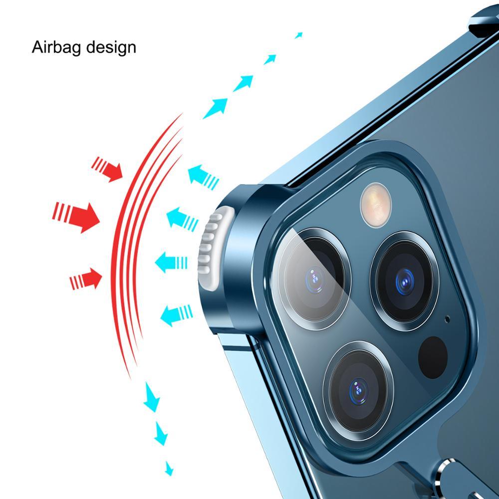 Luxury Phone Case For iPhone 12 Pro Metal Frame Shape Shockproof Cover Bumper Back Cool Case Aluminum Metal X-Frame Support Bumpers Compatible iPhone by Stevvex
