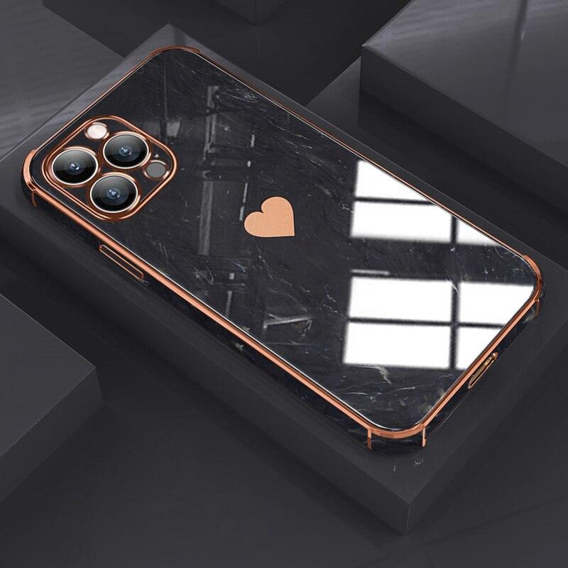 Luxury Shockproof Soft Case For iPhone 13 12 11 Pro Max XS XR X R 8 7 Plus iPhone12 12Pro iPhone11 Marble Texture Covers Luxury Love Phone Case Cute Side Small Heart Pattern Soft Shockproof Full Lens Case for iPhone by Stevvex