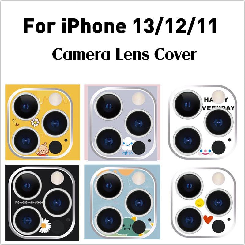 Cute Cartoon Camera Protector Case For iPhone 13 12 11 Pro Max Camera lens Cover Glass For iphone 12 13 mini Protection Sticker Aluminum Alloy Lens Protective Ring For Camera Protection by Stevvex