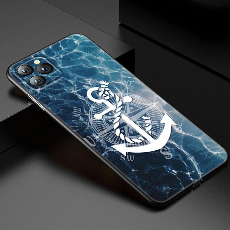 Anchor Boat Ship Wheel Phone Case For iPhone 13 12 Mini 11 Pro XS Max XR X 8 7 6S 6 Plus 5S 5 SE 2020 Black Cover Custom Anchor Hard Back Cover Case by Stevvex