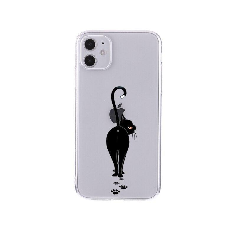 Cute Cartoons Black Cat Transparent Phone Cover For Iphone 14 14promax 14plus 13promax 13 12 11 Shockproof Clear Phone Case Adorable Soft Girls Print Cat Design Clear Cute Flexible Silicone Phone Case by Stevvex