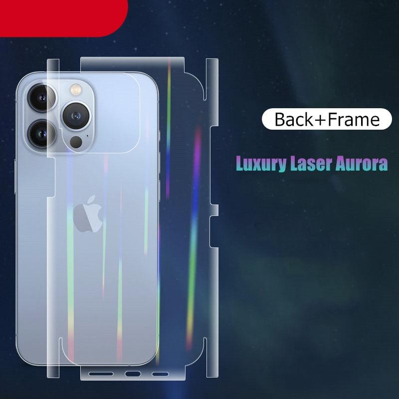 Gradient Laser Aurora Hydrogel Film For iPhone 13 11 12 Pro Max Mini X XS XR 7 8 Plus SE 2 Screen Protector Soft Full Back Cover Thin Scratch Resistant Back Screen Guard for Iphone by Stevvex