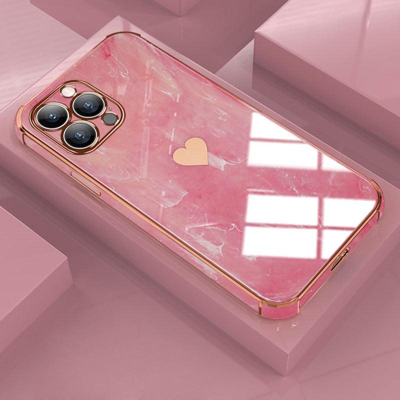 Luxury Shockproof Soft Case For iPhone 13 12 11 Pro Max XS XR X R 8 7 Plus iPhone12 12Pro iPhone11 Marble Texture Covers Luxury Love Phone Case Cute Side Small Heart Pattern Soft Shockproof Full Lens Case for iPhone by Stevvex