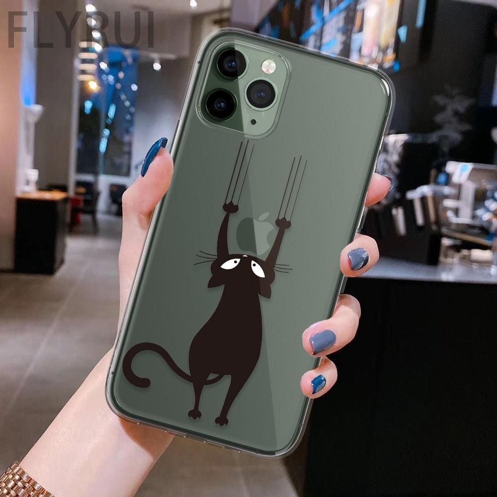 Cute Black Cats Animal Pattern Clear Phone Case For Iphone 11 13 12 Pro Max 7 8 Plus Se 2020 Silicone Protective Design Flexible Slim Soft Transparent Cover by Stevvex