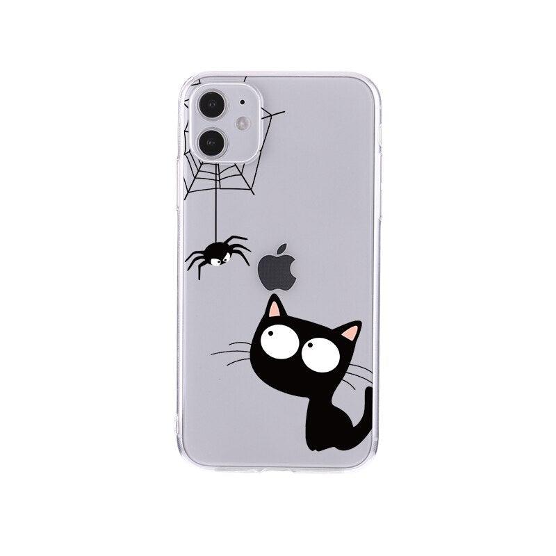 Cute Cartoons Black Cat Transparent Phone Cover For Iphone 14 14promax 14plus 13promax 13 12 11 Shockproof Clear Phone Case Adorable Soft Girls Print Cat Design Clear Cute Flexible Silicone Phone Case by Stevvex