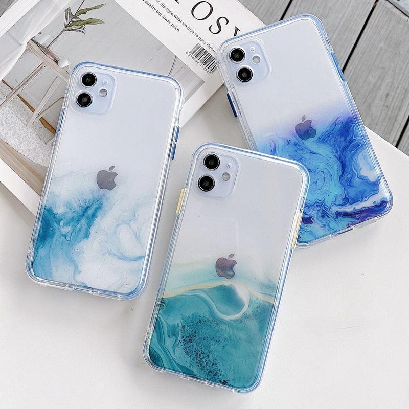 Luxury Marble Transparent Phone Case For iPhone 11 12 Pro XS Max X XR 7 8 Plus Soft Silicone Shockproof Cover Green Marble Design Gold Sparkly Glitter Protective Stylish Slim Thin Cute Case for Phone by Stevvex