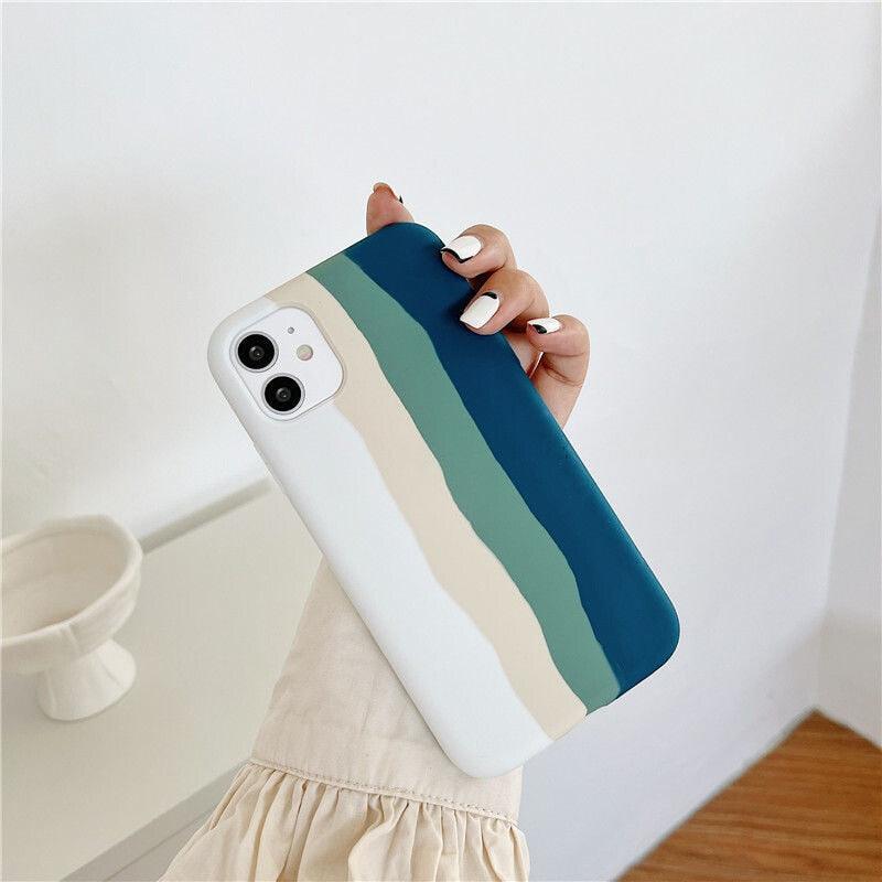 Luxury Rainbow Silicone Case For iPhone 11 X Xr Xs Max Case 12 11 Pro Max 6 6s 7 8 Plus Modern Colorful Shockproof Back Cover Rainbow Color Soft Silicon Back Cover Case by Stevvex