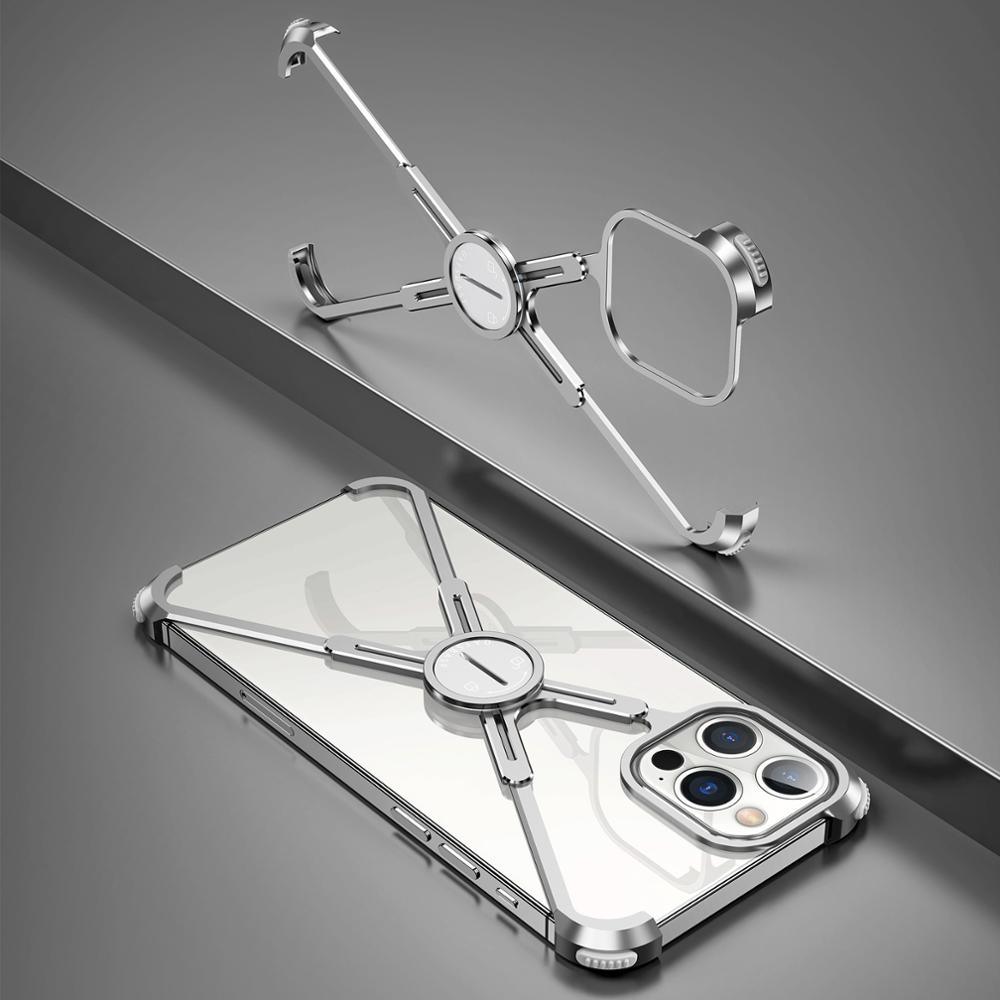 Luxury Phone Case For iPhone 12 Pro Metal Frame Shape Shockproof Cover Bumper Back Cool Case Aluminum Metal X-Frame Support Bumpers Compatible iPhone by Stevvex