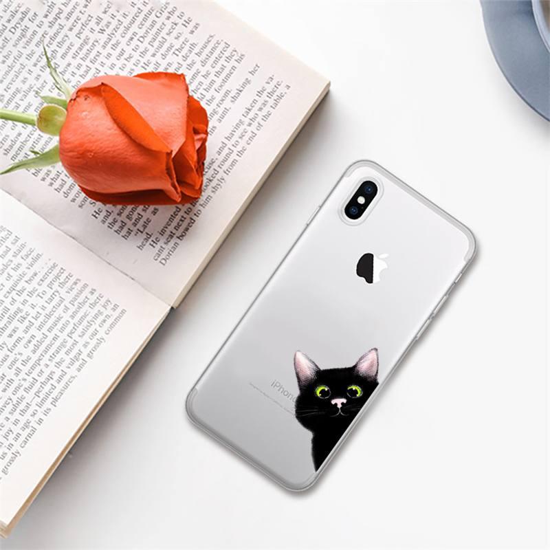 Cute black cat Phone Case for iphone 13 11 12 pro XS MAX 8 7 6 6S Plus X 5S SE 2020 XR case Cute Cat Slim Fit Glossy Stylish Cover Soft Shockproof Phone Case by Stevvex