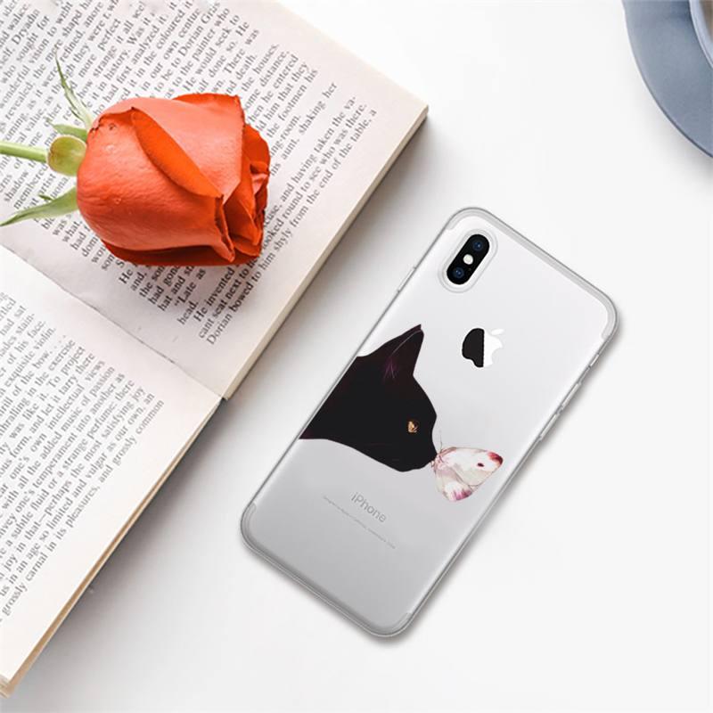 Cute black cat Phone Case for iphone 13 11 12 pro XS MAX 8 7 6 6S Plus X 5S SE 2020 XR case Cute Cat Slim Fit Glossy Stylish Cover Soft Shockproof Phone Case by Stevvex