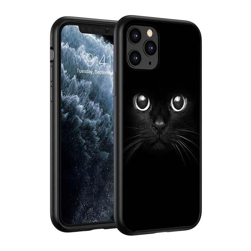Black Big Eye Cat Cover Phone Case For iPhone 14 13 12 11 Pro Max Mini XS Max X XR Silicone Black Anti-Fingerprint Anti-Fall Clear Soft Anti-Yellow Cover Silicone Case by Stevvex