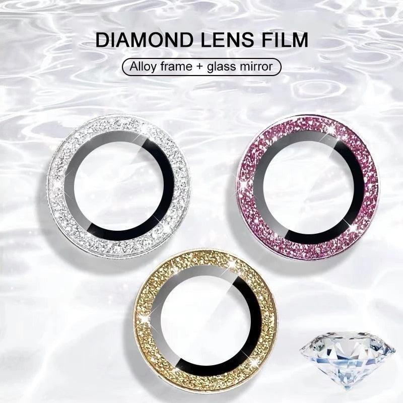 Glitter Diamond Camera Lens Protector For Iphone 13 Pro Max Mini Camera Metal Ring Glass For Iphone 12 11 Pro Max Protective Cap Diamond Glitter Camera Lens Protector On For Iphone by Stevvex
