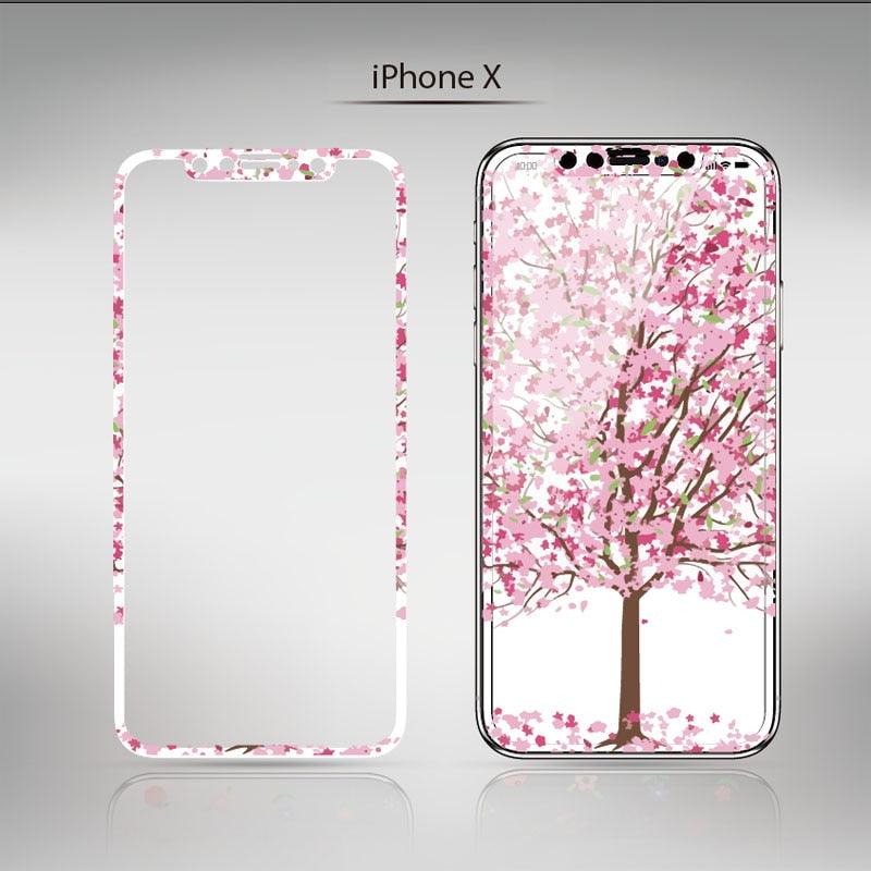 Flowers Cartoon Screen Protector For iPhone 13 12 11 Pro Max Soft Edge Tempered Glass on For iPhone XS MAX XR 7 8 PLUS Lovely Easy Installation Frame 9H Hardness Full Coverage Bubble Free Cute Lovely Cherry Blossom Design Glass For iPhone by Stevvex