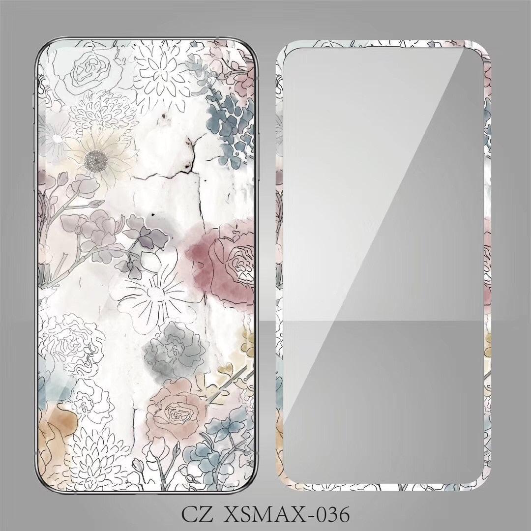 Fashion Sky Flowers Pattern Tempered Glass For iPhone 11 Pro Max Screen Protector Film for iPhone X XS XR XS Max 3D Full Cover Tempered Glass Screen Protector for iPhone by Stevvex