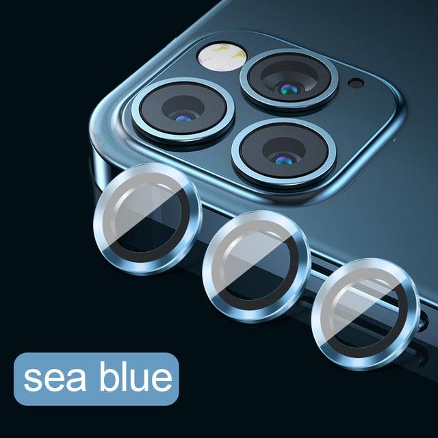 High quality For iPhone 12 Pro Max Metal Ring Tempered Glass Full Cover Camera Lens For iPhone 13 14 Pro Max Mini Protective Cap Camera Lens Protector Compatible with iPhone by Stevvex