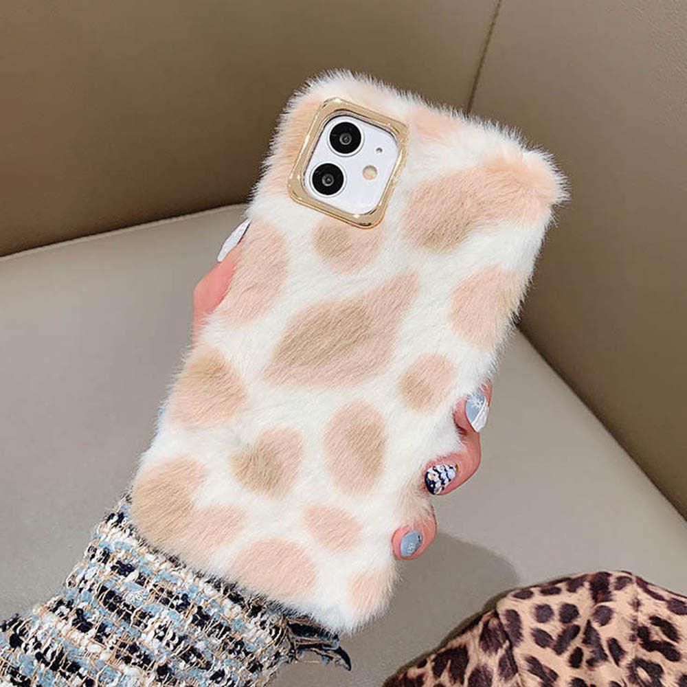 Fashion Plush Leopard Phone Case For Iphone 11 Pro Max Xs Max X Xr Cases Furry Fluffy Warm Cover For Iphone 6 6s 7 8 Plus Case Women Fashion Faux Fur Case For Iphone by Stevvex