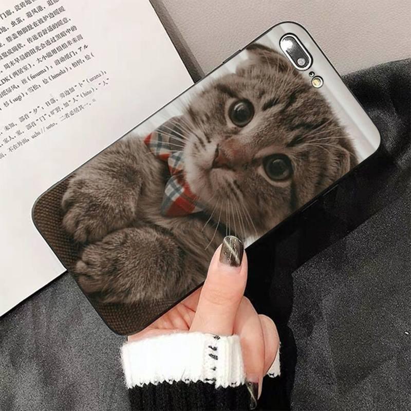 Cute Cat Black Phone Case For IPhone 13 8 7 6 6S Plus X 5 5S SE 2020 XR 11 Pro XS MAX Slim Fit Soft Print Design Flexible Silicone Cover For iPhone by Stevvex