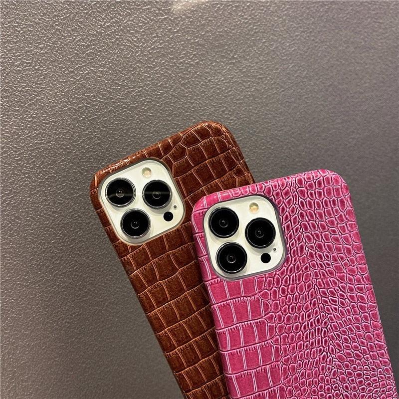 Genuine Leather Case for iPhone 13 Pro Classic Pattern Real Leather Full Coverage High-end Luxury Glossy Leather Couple Soft Case For iPhone 14 11 12 13 Pro Max 7 8 Plus 2 iPhone Cover by Stevvex