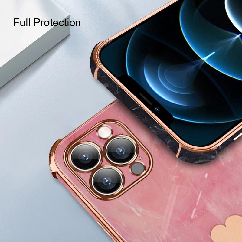 Luxury Shockproof Soft Case For iPhone 13 12 11 Pro Max XS XR X R 8 7 Plus iPhone12 12Pro iPhone11 Marble Texture Covers Luxury Love Phone Case Cute Side Small Heart Pattern Soft Shockproof Full Lens Case for iPhone by Stevvex