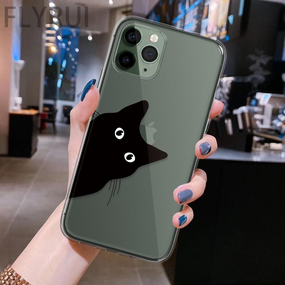 Cute Black Cats Animal Pattern Clear Phone Case For Iphone 11 13 12 Pro Max 7 8 Plus Se 2020 Silicone Protective Design Flexible Slim Soft Transparent Cover by Stevvex