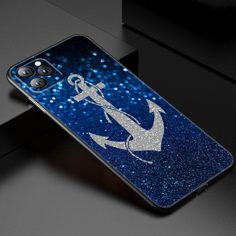 Anchor Boat Ship Wheel Phone Case For iPhone 13 12 Mini 11 Pro XS Max XR X 8 7 6S 6 Plus 5S 5 SE 2020 Black Cover Custom Anchor Hard Back Cover Case by Stevvex