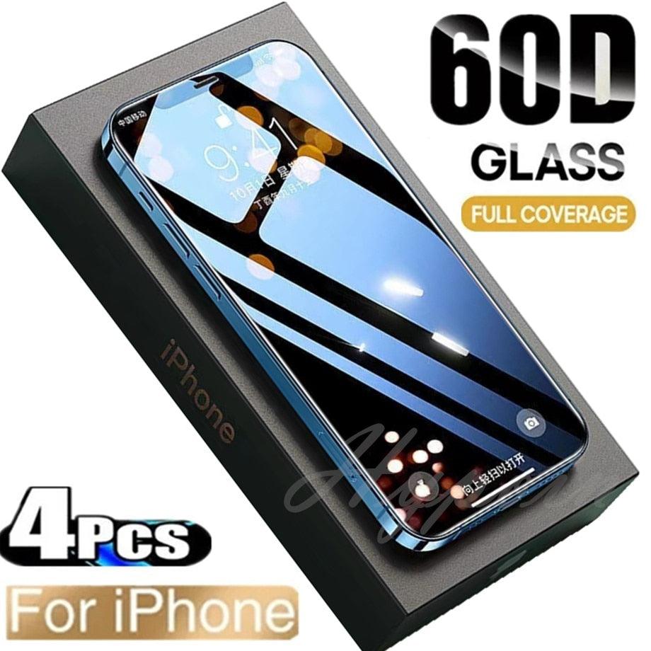 60D 4PCS Full Cover Protective Glass on For iphone 12 X XS XR Tempered Glass Iphone 13 11 Pro Max Protection Screen Protector 3X Stronger Screen Protector for iPhone by Stevvex