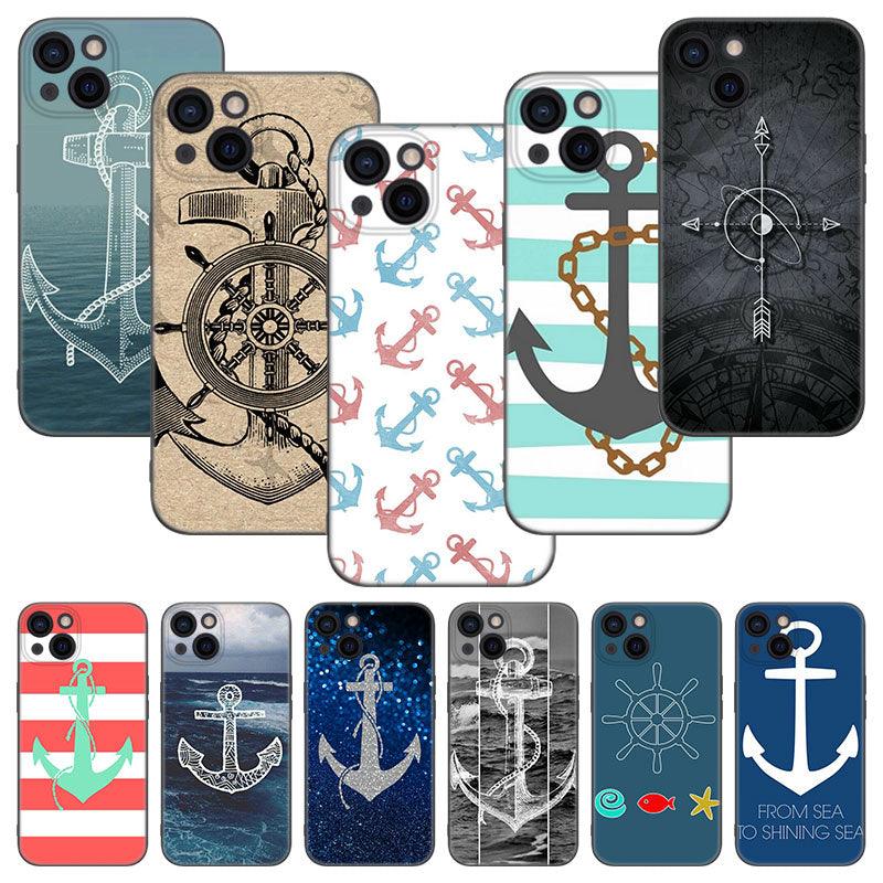 Anchor Boat Ship Wheel Phone Case For iPhone 13 12 Mini 11 Pro XS Max XR X 8 7 6S 6 Plus 5S 5 SE 2020 Black Cover Custom Anchor Hard Back Cover Case by Stevvex