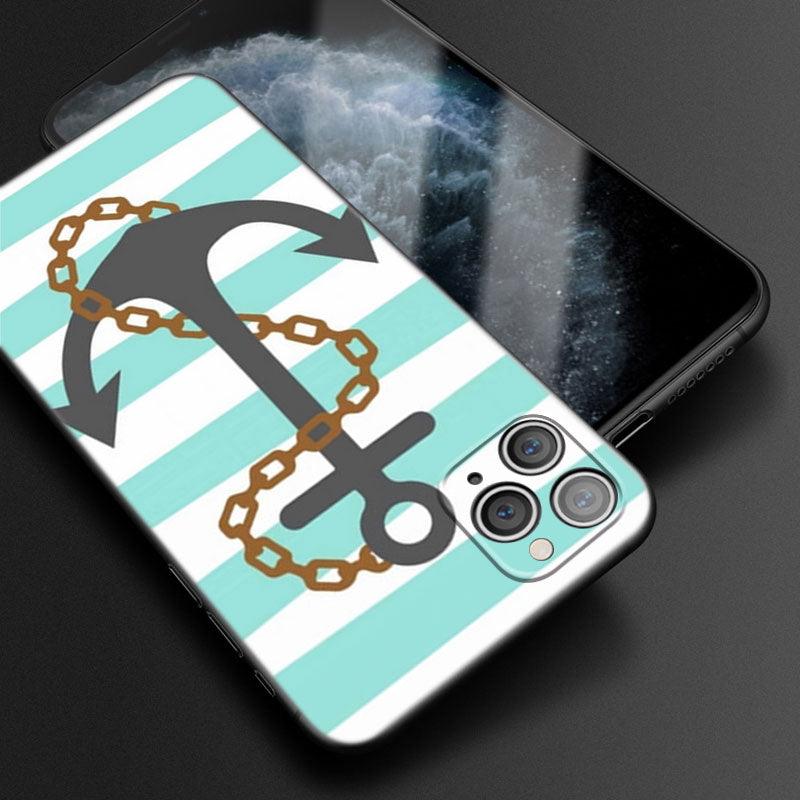 Anchor Boat Ship Wheel Phone Case For iPhone 13 12 Mini 11 Pro XS Max XR X 8 7 6S 6 Plus 5S 5 SE 2020 Black Cover Custom Anchor Hard Back Cover Case by Stevvex
