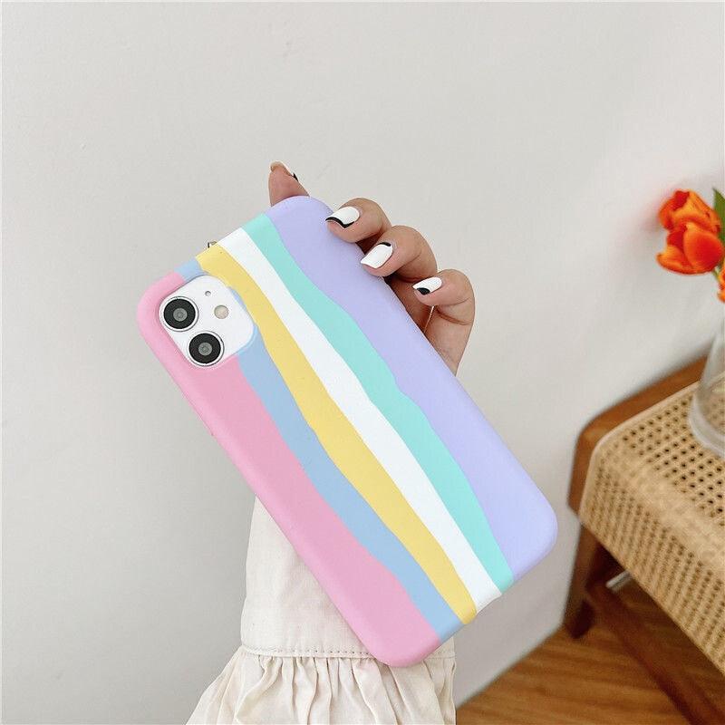 Luxury Rainbow Silicone Case For iPhone 11 X Xr Xs Max Case 12 11 Pro Max 6 6s 7 8 Plus Modern Colorful Shockproof Back Cover Rainbow Color Soft Silicon Back Cover Case by Stevvex