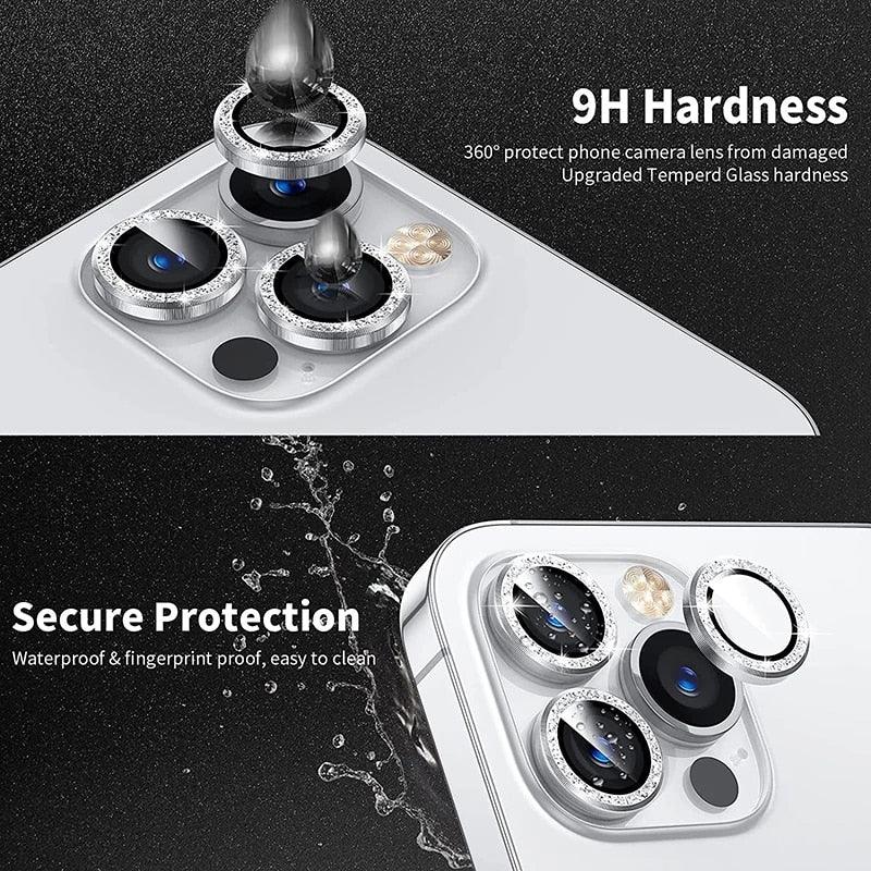 Glitter Diamond Camera Lens Protector For Iphone 13 Pro Max Mini Camera Metal Ring Glass For Iphone 12 11 Pro Max Protective Cap Diamond Glitter Camera Lens Protector On For Iphone by Stevvex