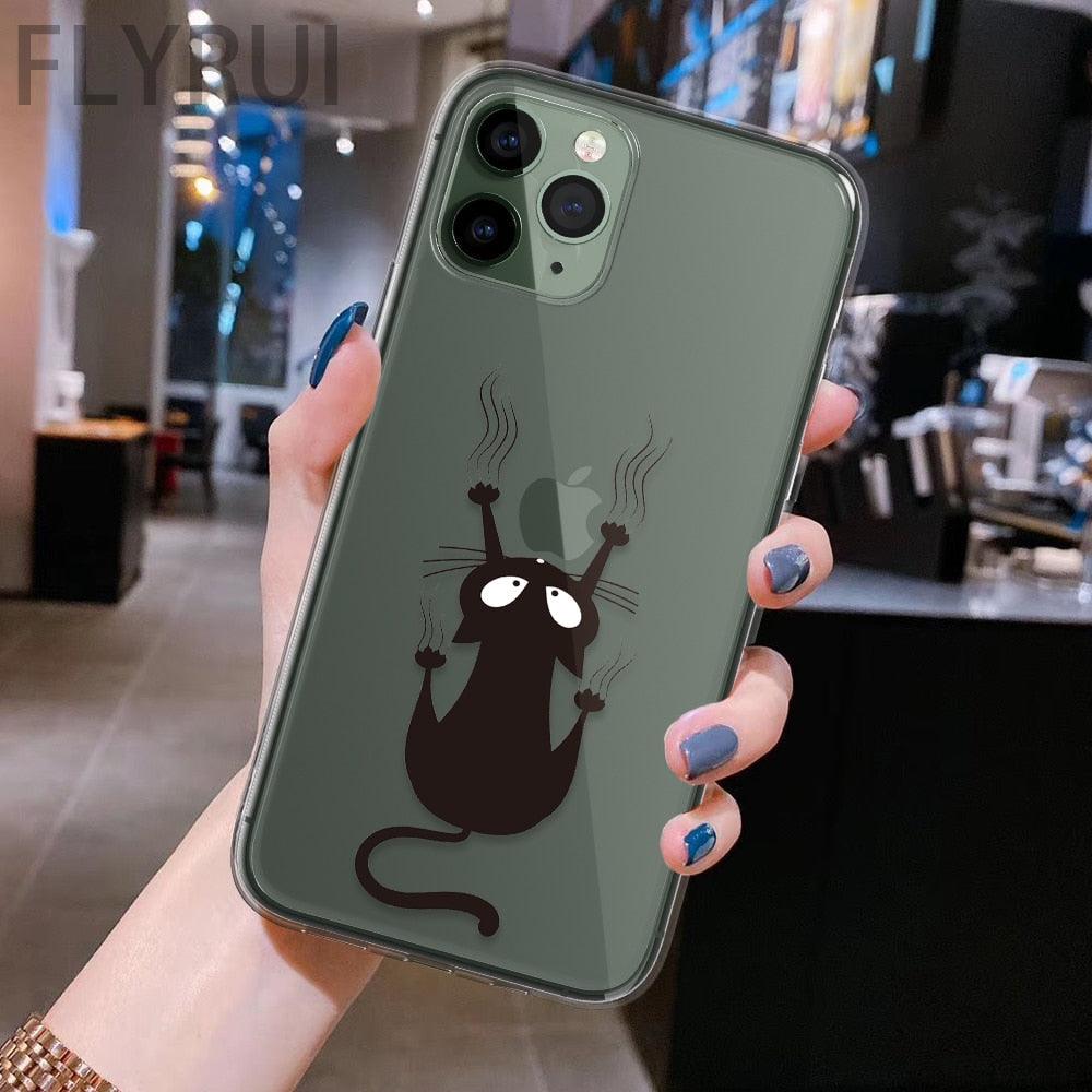 Cute Black Cats Animal Pattern Clear Phone Case For Iphone 11 13 12 Pro Max 7 8 Plus Se 2020 Silicone Protective Design Flexible Slim Soft Transparent Cover by Stevvex