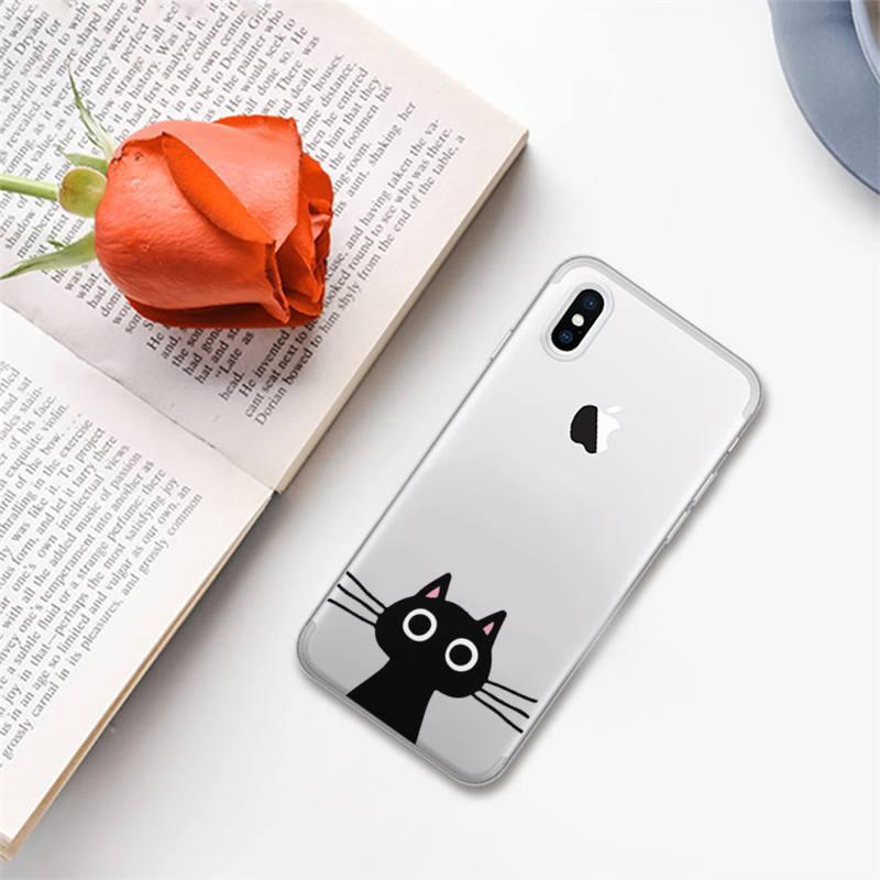 Cute black cat Phone Case for iphone 13 11 12 pro XS MAX 8 7 6 6S Plus X 5S SE 2020 XR case Cute Cat Slim Fit Glossy Stylish Cover Soft Shockproof Phone Case by Stevvex