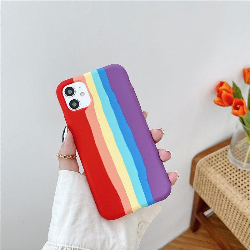 Luxury Rainbow Silicone Case For iPhone 11 X Xr Xs Max Case 12 11 Pro Max 6 6s 7 8 Plus Modern Colorful Shockproof Back Cover Rainbow Color Soft Silicon Back Cover Case by Stevvex