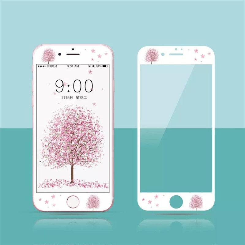 Flowers Cartoon Screen Protector For iPhone 13 12 11 Pro Max Soft Edge Tempered Glass on For iPhone XS MAX XR 7 8 PLUS Lovely Easy Installation Frame 9H Hardness Full Coverage Bubble Free Cute Lovely Cherry Blossom Design Glass For iPhone by Stevvex