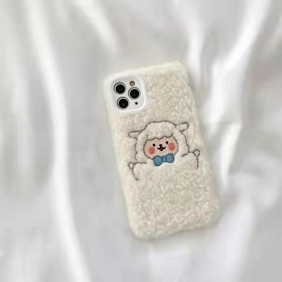 Cute Brown Bear Plush Phone Case For Iphone 14 11 12 13 Pro Max 7 8 X XS Max XR SE2 Autumn And Winter Shockproof Full Case Cover Cute Bear Animal Winter Warm Plush Fabric Phone Case by Stevvex