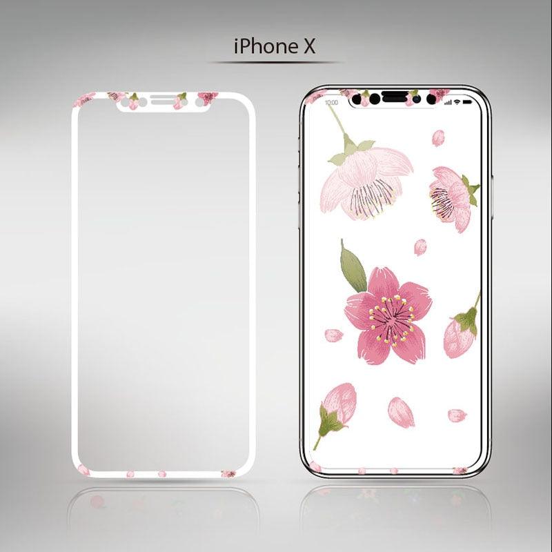 Flowers Cartoon Screen Protector For iPhone 13 12 11 Pro Max Soft Edge Tempered Glass on For iPhone XS MAX XR 7 8 PLUS Lovely Easy Installation Frame 9H Hardness Full Coverage Bubble Free Cute Lovely Cherry Blossom Design Glass For iPhone by Stevvex