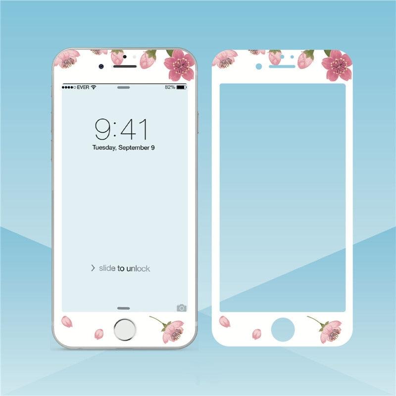 Flowers Cartoon Screen Protector For iPhone 13 12 11 Pro Max Soft Edge Tempered Glass on For iPhone XS MAX XR 7 8 PLUS Lovely Easy Installation Frame 9H Hardness Full Coverage Bubble Free Cute Lovely Cherry Blossom Design Glass For iPhone by Stevvex